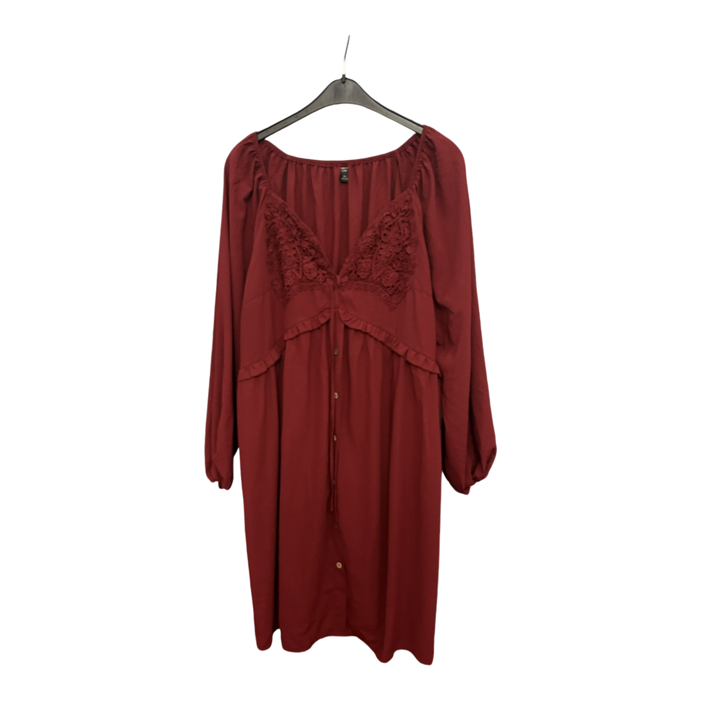 SHEIN CURVE Kleid Damen Dress Damenkleid Gr. 3XL Bordeaux Spitze Elegant Langarm