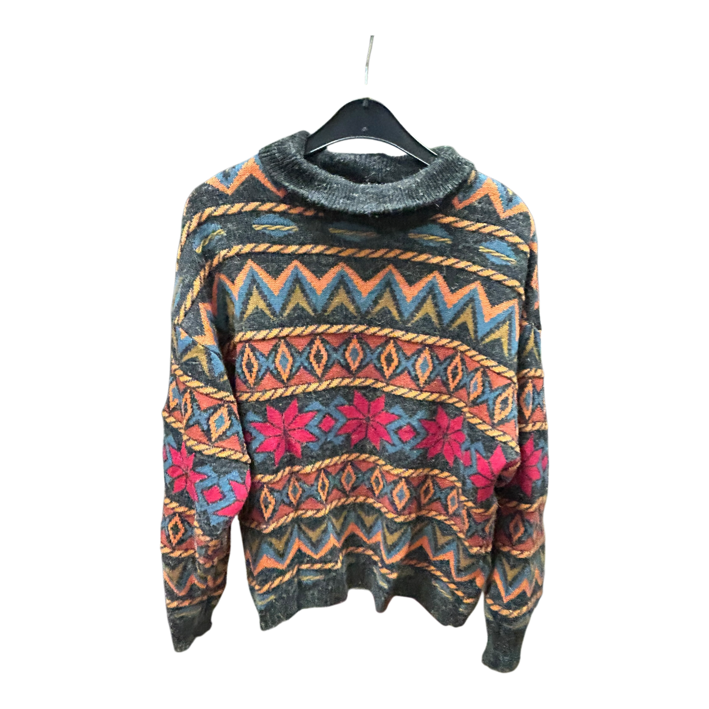 Servato cooler Vintage Wollpullover Damen grau bunt Größe S