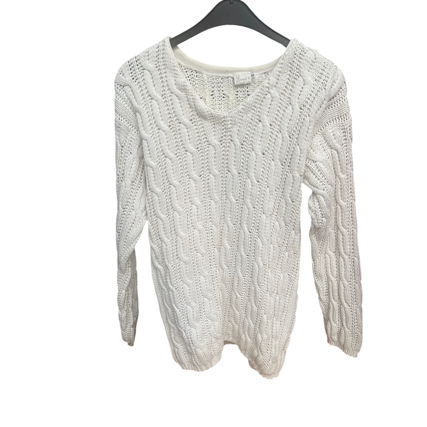 H&M Longpullover | Weiß | Zopfmuster | Gr. M | 74 cm Länge | Damen