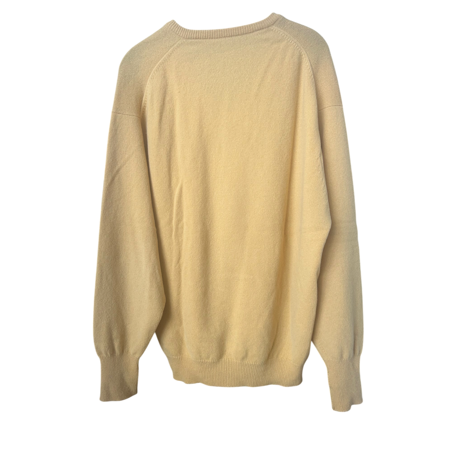 Herren Pullover | Gr. 52 | 100% Wolle | Gelb | V-Ausschnitt | Feinstrick