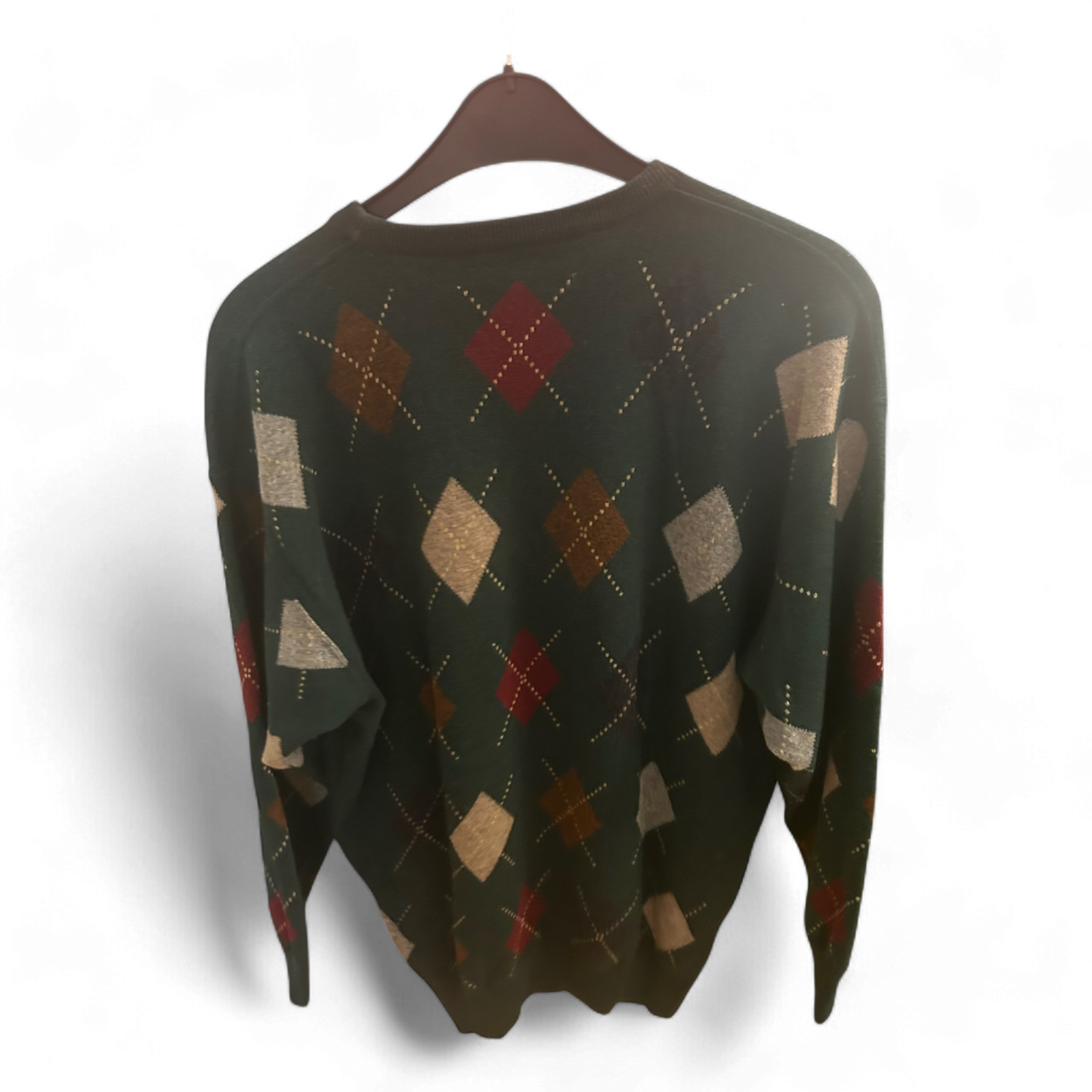 Super Geelong Herrenpullover Gr 54 Argyle Muster Dunkelgrün Schurwolle