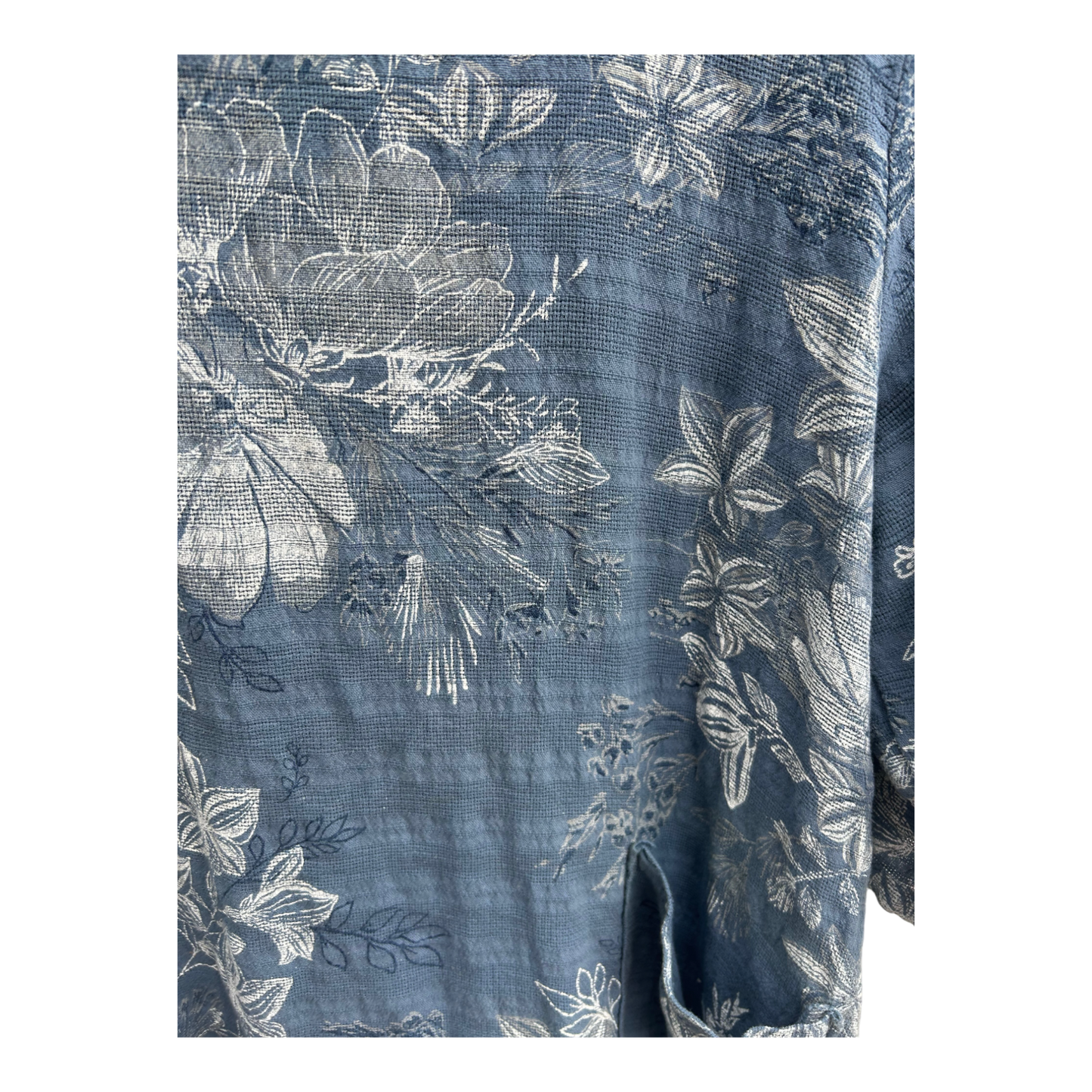 Made in Italy Tunika Kleid Gr 44 Blau Weiß Baumwolle Floral Sommer Oversize Look