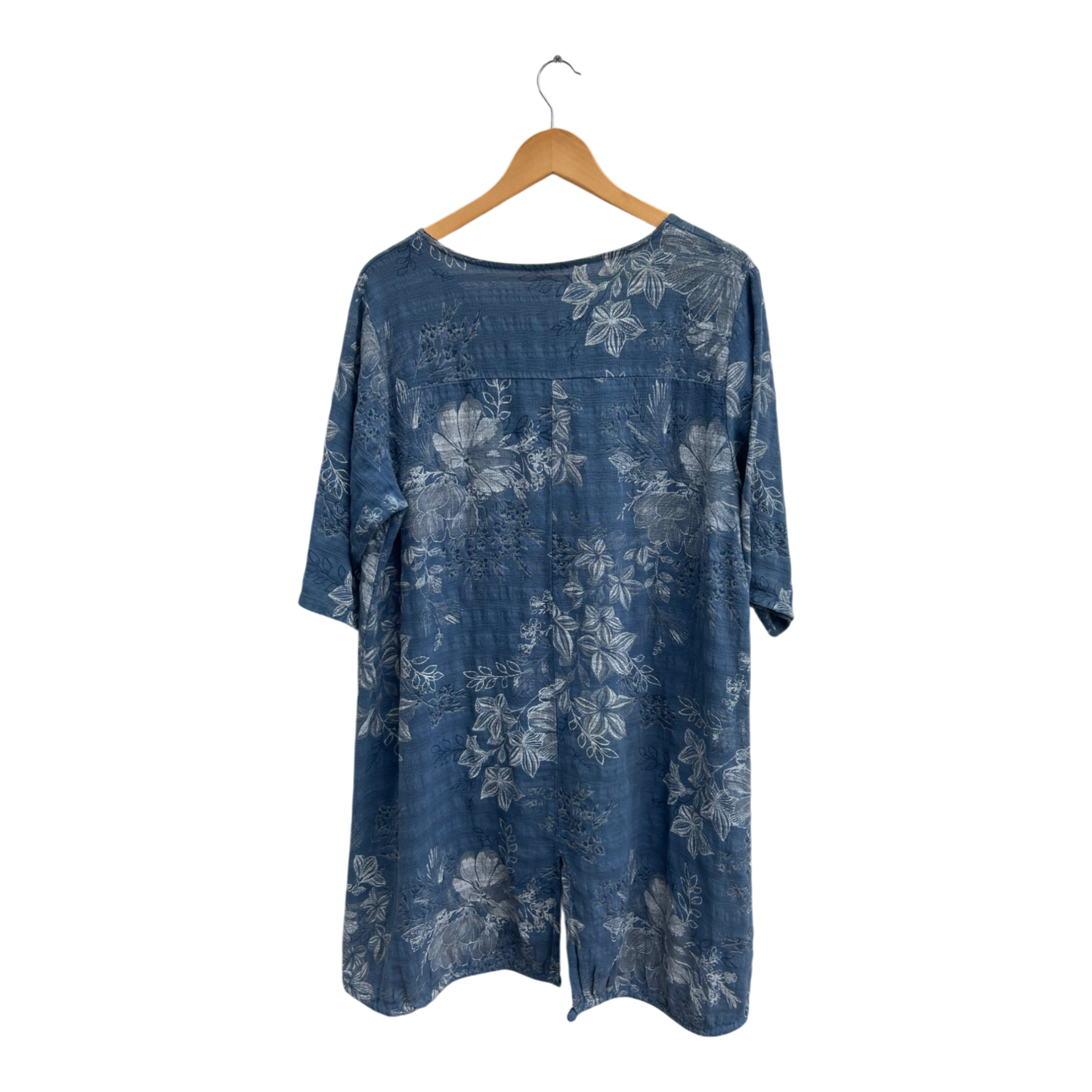 Made in Italy Tunika Kleid Gr 44 Blau Weiß Baumwolle Floral Sommer Oversize Look