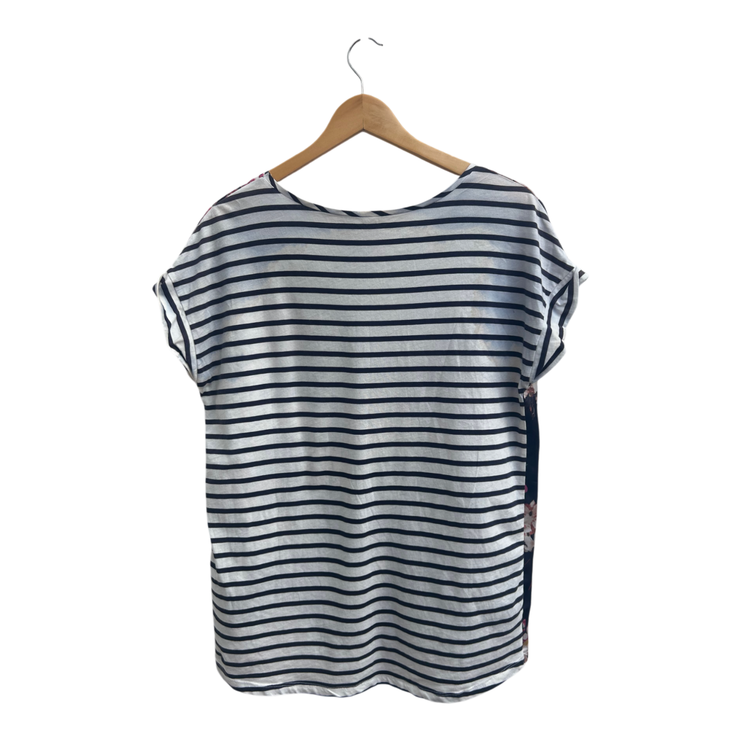 Oui Damen Shirt Gr 38 Navy Blumenmuster Baumwolle Polyester Kurzarm Sommer Top