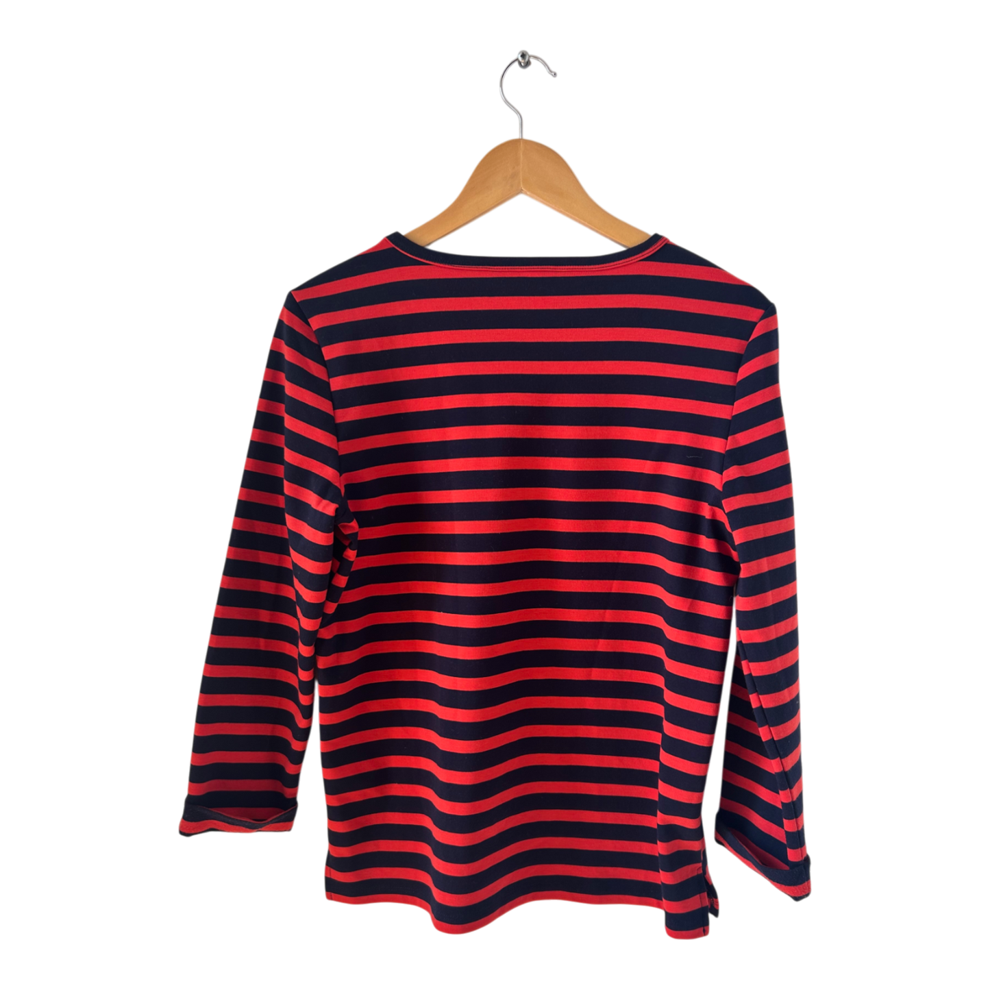 Only You Damen Shirt Gr M Streifen Rot Blau Stretch 3/4 Arm Seitenschlitz Elegant