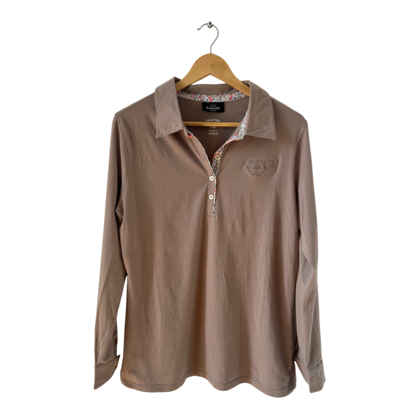 Gina Benotti Damen Shirt Gr L Taupe Langarm Baumwolle Elasthan Bluse Casual