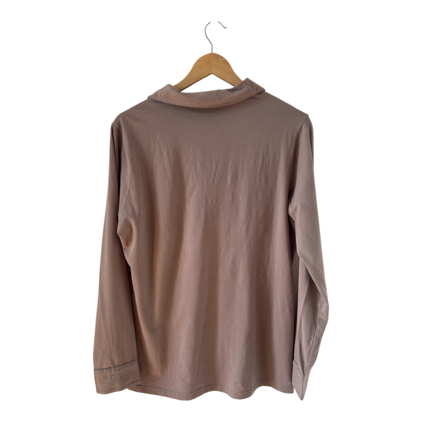 Gina Benotti Damen Shirt Gr L Taupe Langarm Baumwolle Elasthan Bluse Casual