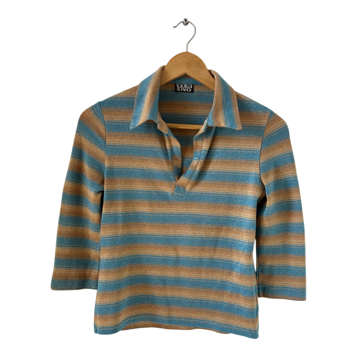 Yes or No Damen Shirt Gr M Vintage Streifen Glitzer 3/4 Arm Polo Kragen France