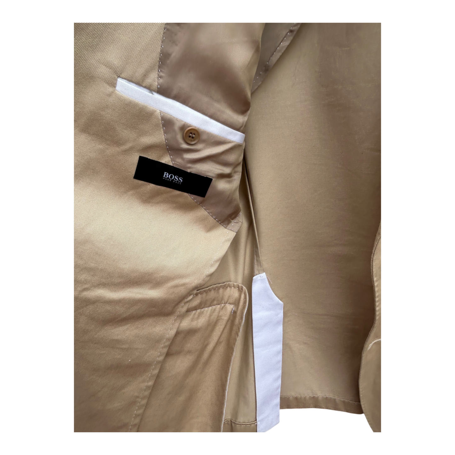 Boss Sakko Herren Blazer Gr 50 Beige Baumwolle Sommerjacke Ohne Futter Elegant