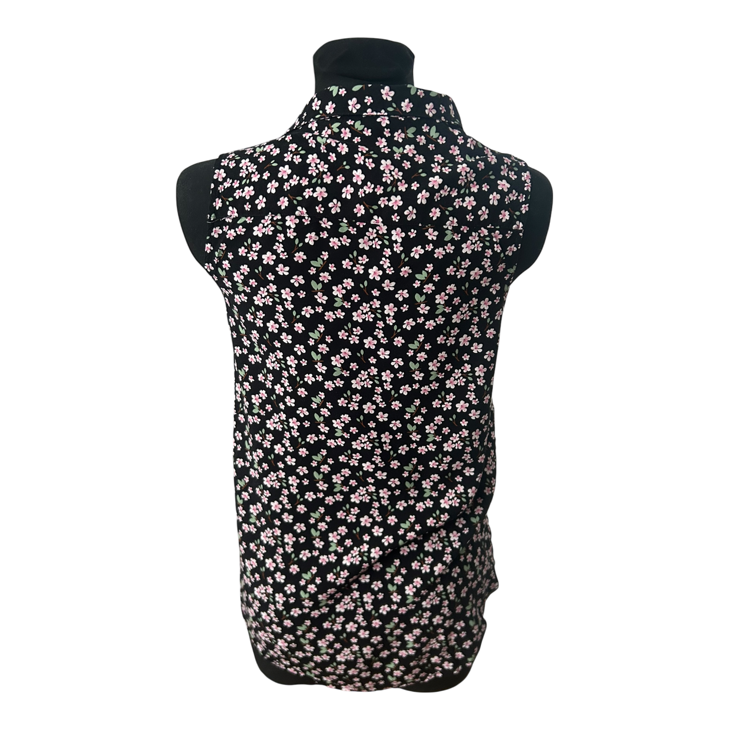 Tessentials Damen Bluse ärmellos Gr M Schwarz Blumen Viskose Sommer Casual