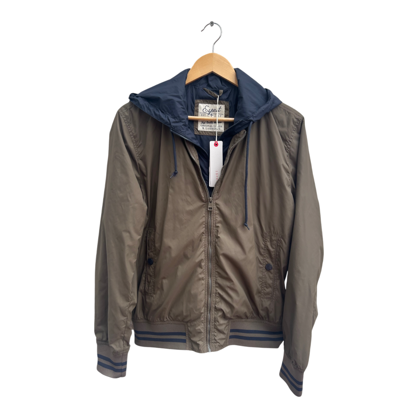 Esprit Jacke Herren M Windbreaker Neu Khaki Blau Kapuze Freizeitjacke Übergangszeit