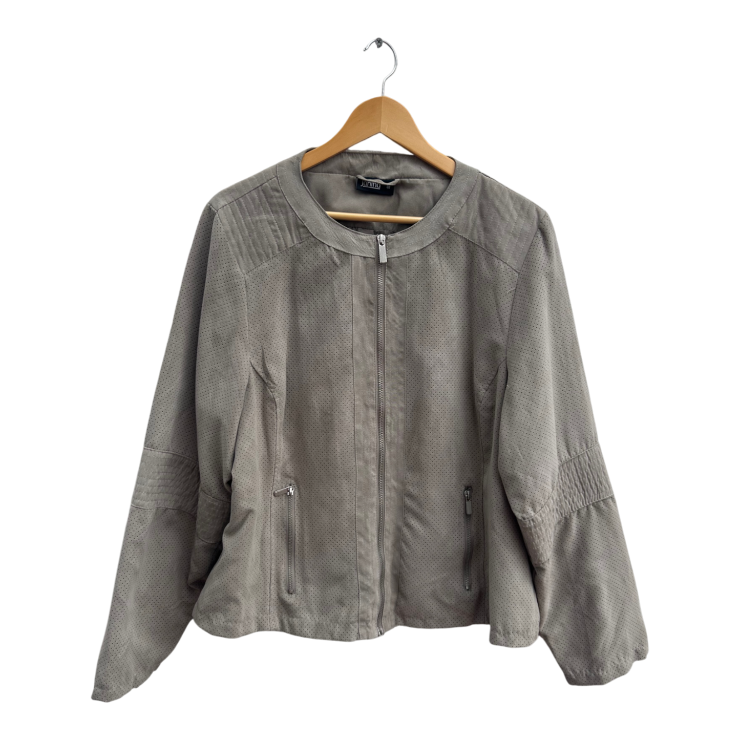 Janina Jacke Damen Gr 48 Grau Kunstleder Look Übergangsjacke Modern Casual