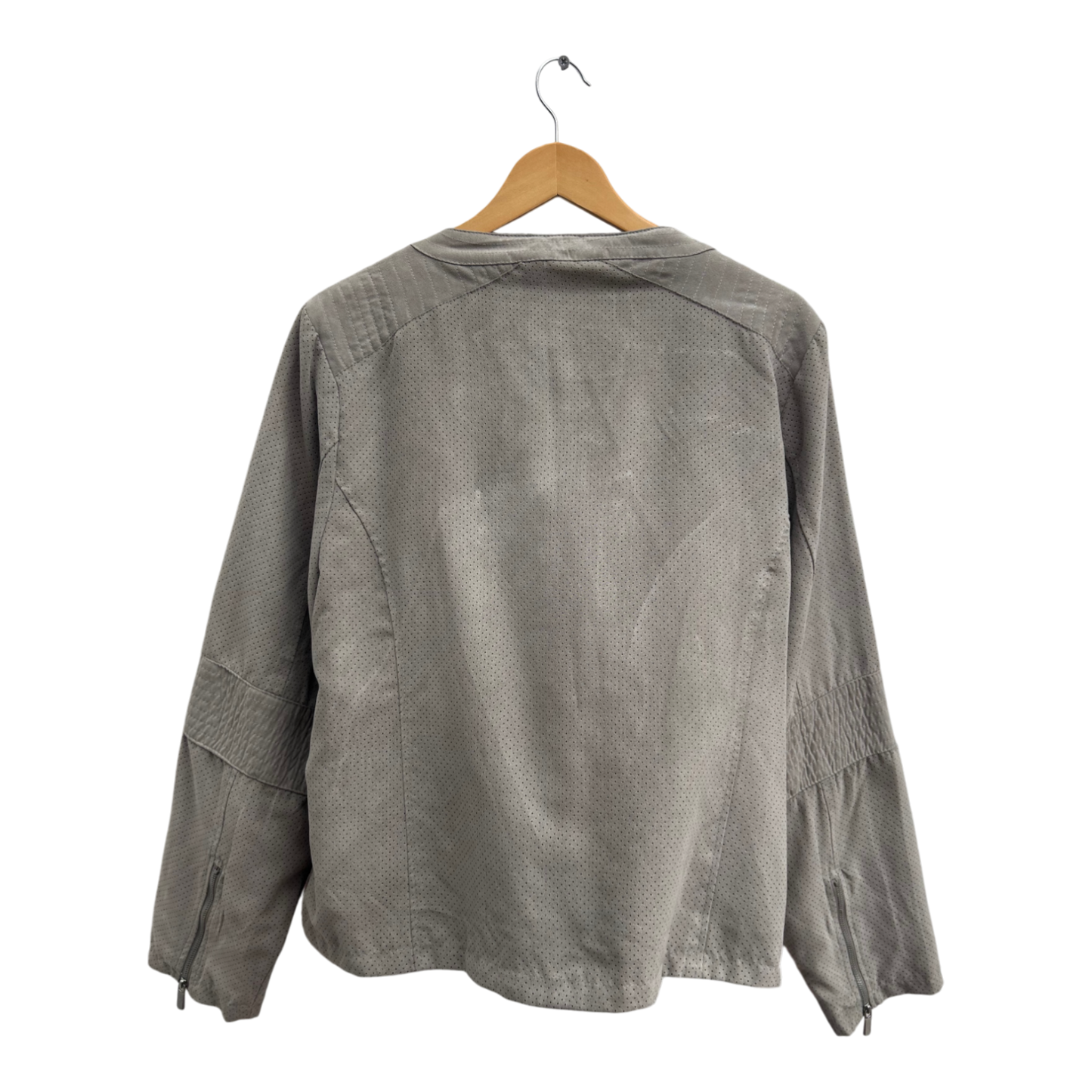 Janina Jacke Damen Gr 48 Grau Kunstleder Look Übergangsjacke Modern Casual