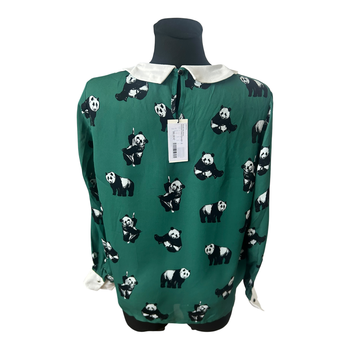 Studio Italy Damen Bluse Grün Panda Muster Langarm Viskose Neu