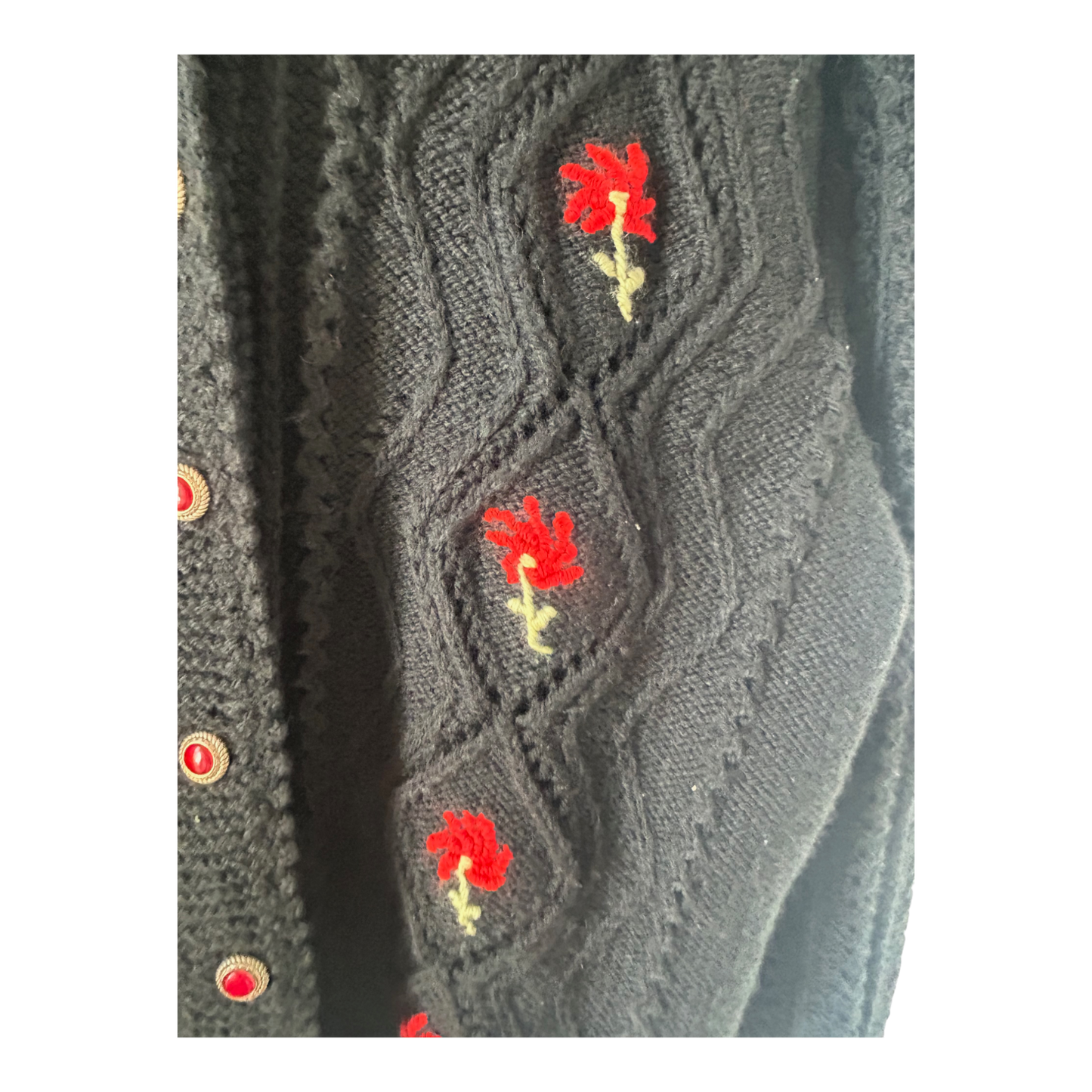 Trachtenjacke Damen Schwarz Gr 44 Stickerei Blumen Knöpfe Vintage Strickjacke