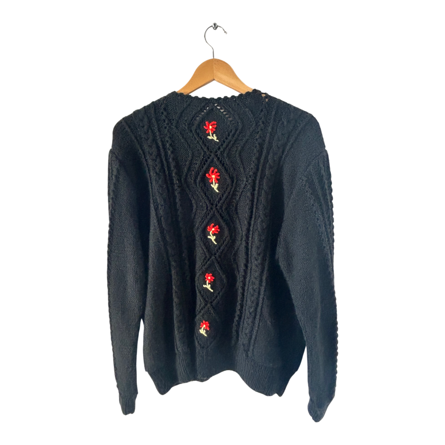 Trachtenjacke Damen Schwarz Gr 44 Stickerei Blumen Knöpfe Vintage Strickjacke
