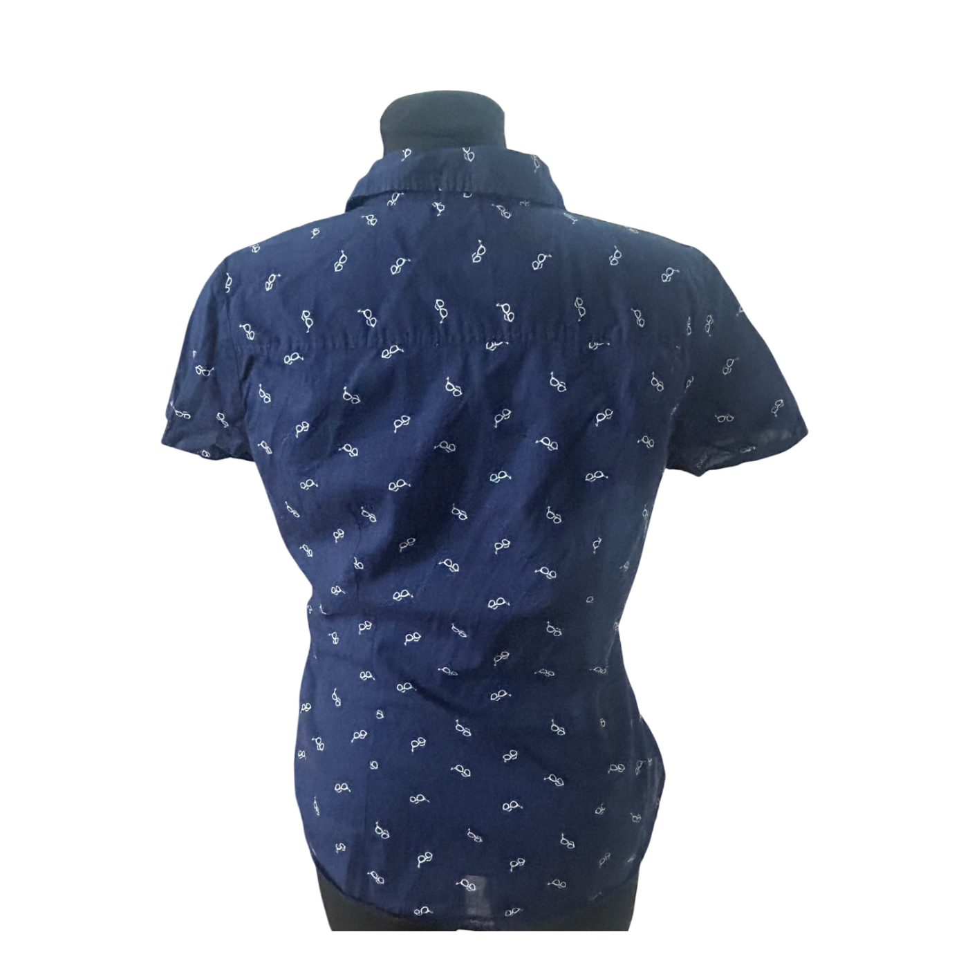 H&M Log Damen Bluse 40 Kurzarm Baumwolle Brillenmuster Sommer Freizeit