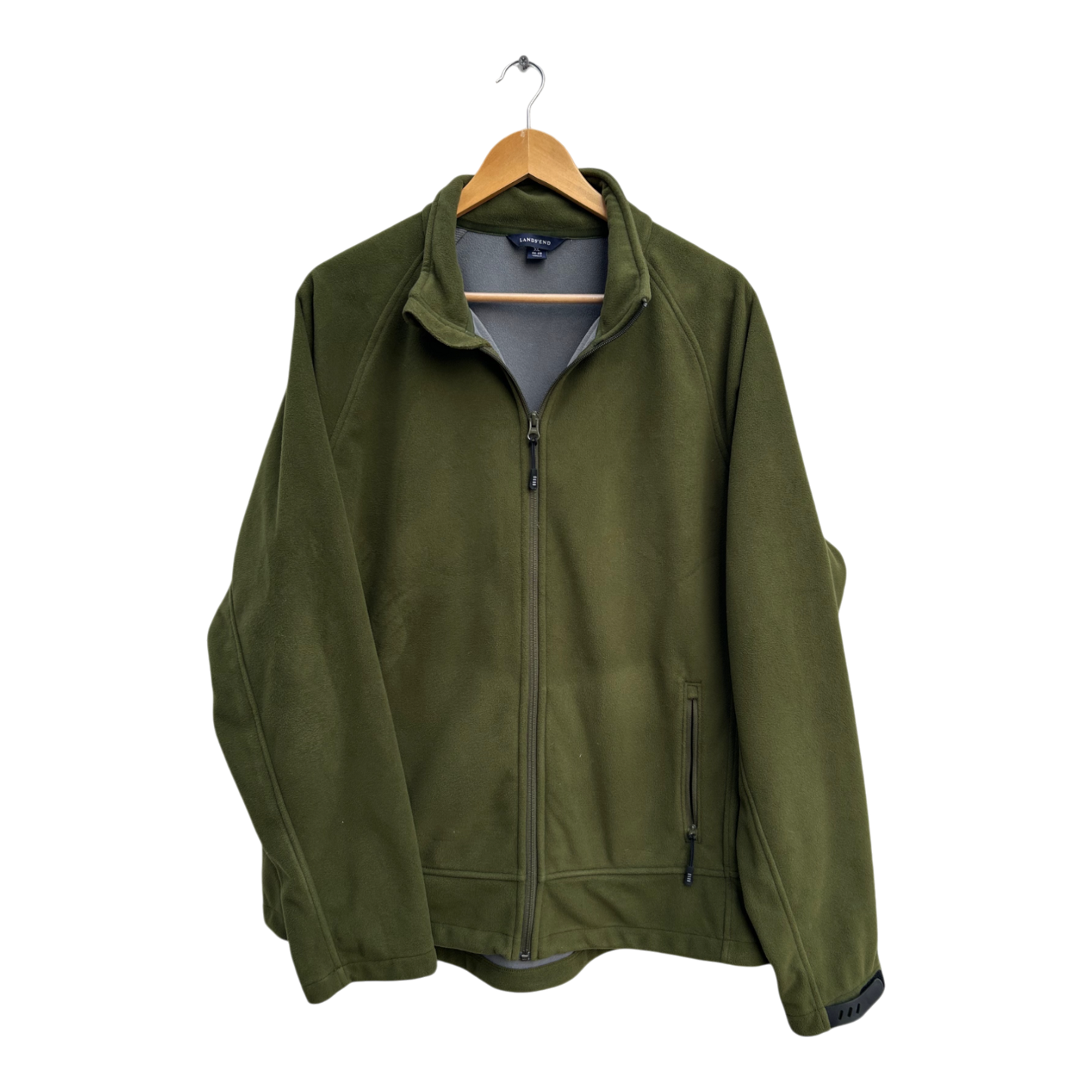 Lands End Fleecejacke Herren XL Grün Outdoor Freizeit Warm Jacke Übergangsjacke