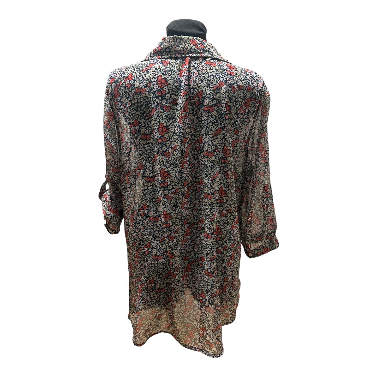 Gina Benotti Bluse Damen Gr L Beige Rot Blumenmuster Krempelarm Elegant