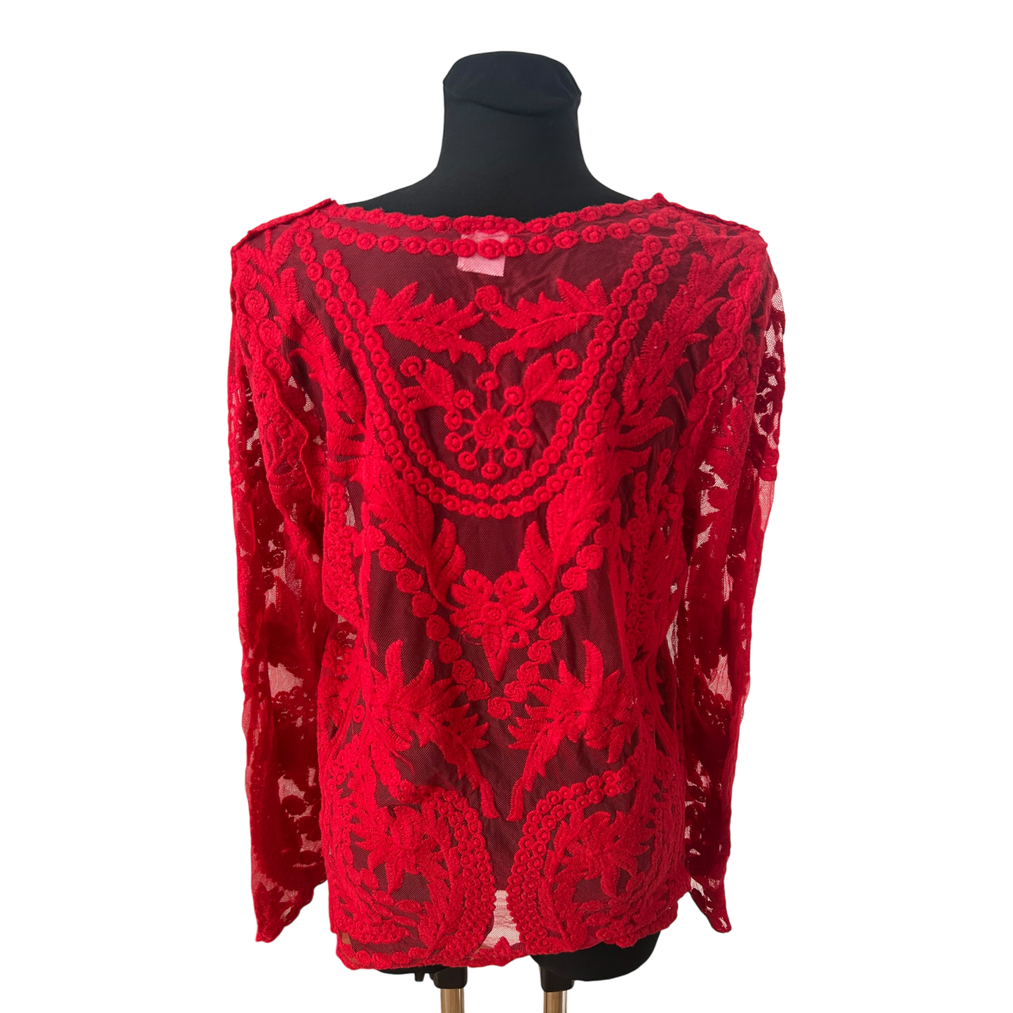 KNC Spitzenbluse Damen Gr 46 Rot Transparent Elegant Made in Germany