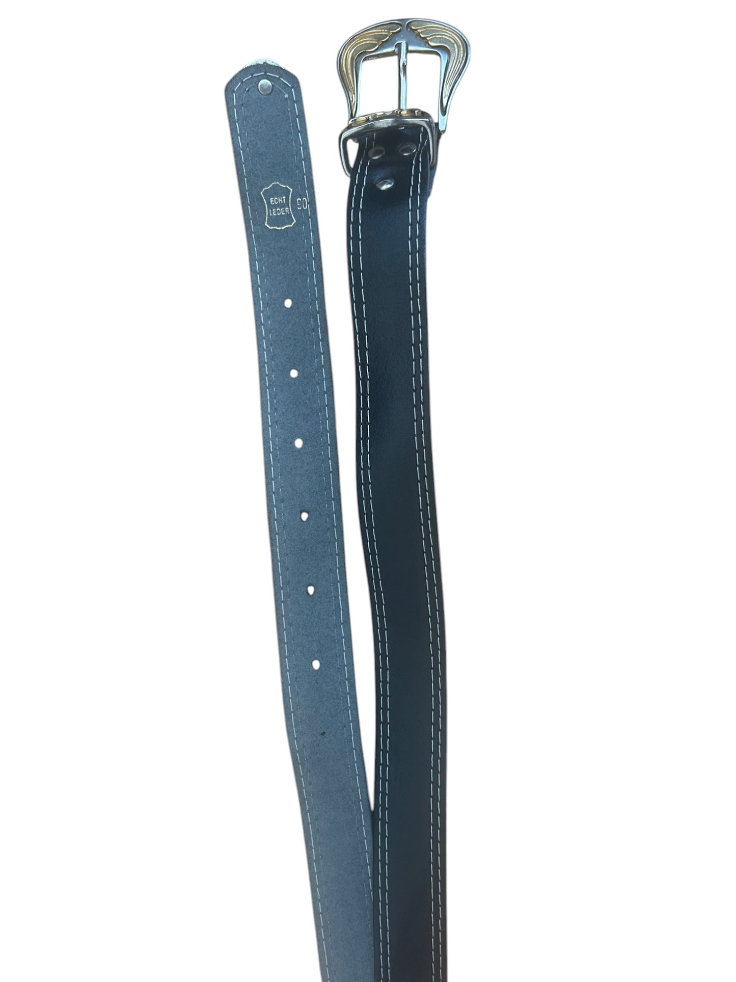 Western Ledergürtel 90 cm Schwarz Ziernaht Silber Schnalle Leder Elegant Gürtel