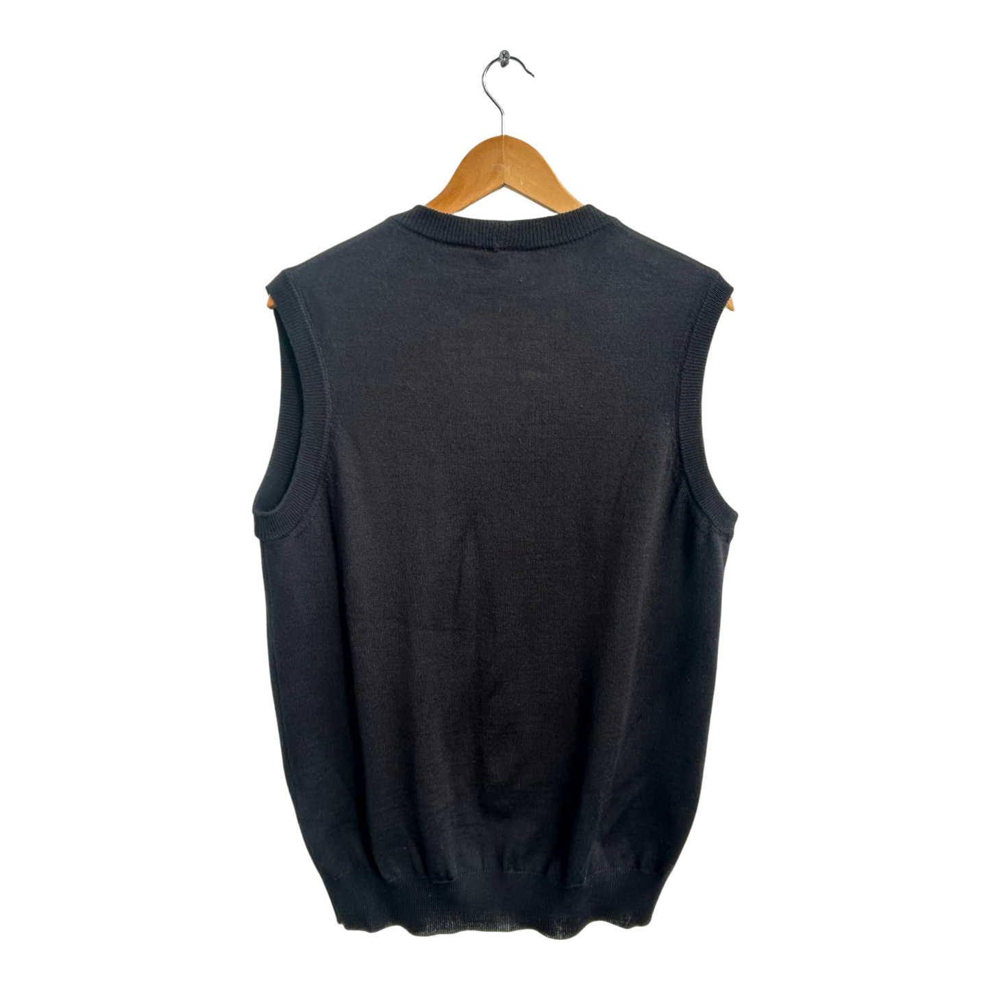 Vintage Damen Pullunder Schwarz Gr 48 XL Wolle Poly Feinstrick Elegant Klassisch