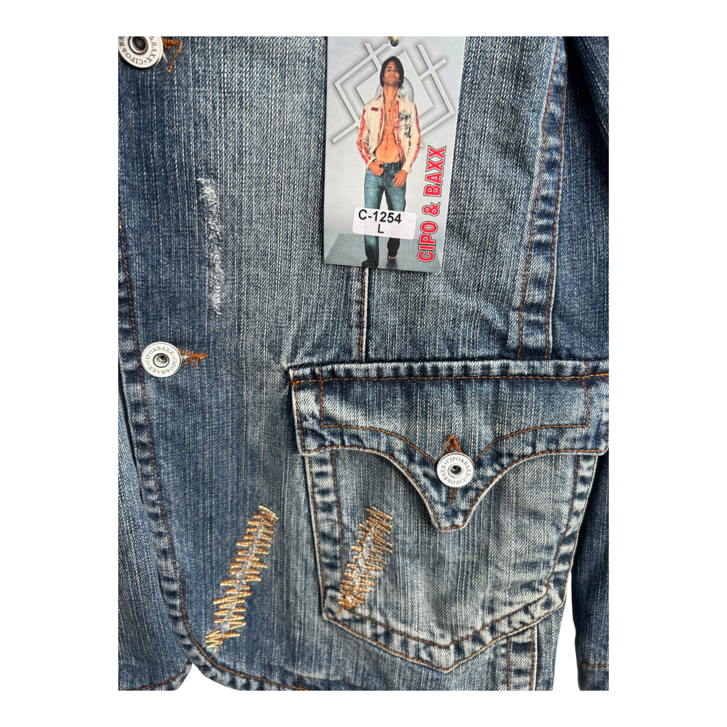 Cipo Baxx Jeans Sakko Jacke Herren Gr L Blau Denim Vintage Destroyed Neu Etikett