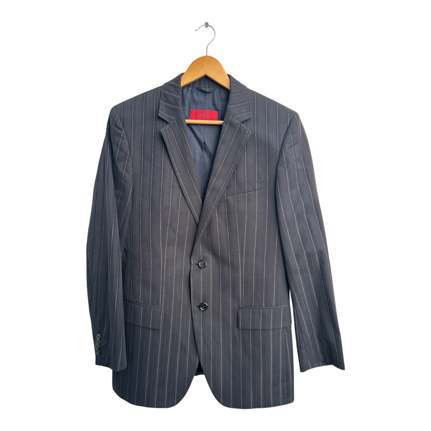 Hugo Boss Sakko Herren Gr 48 Dunkelgrau Nadelstreifen Baumwolle Elegant Business