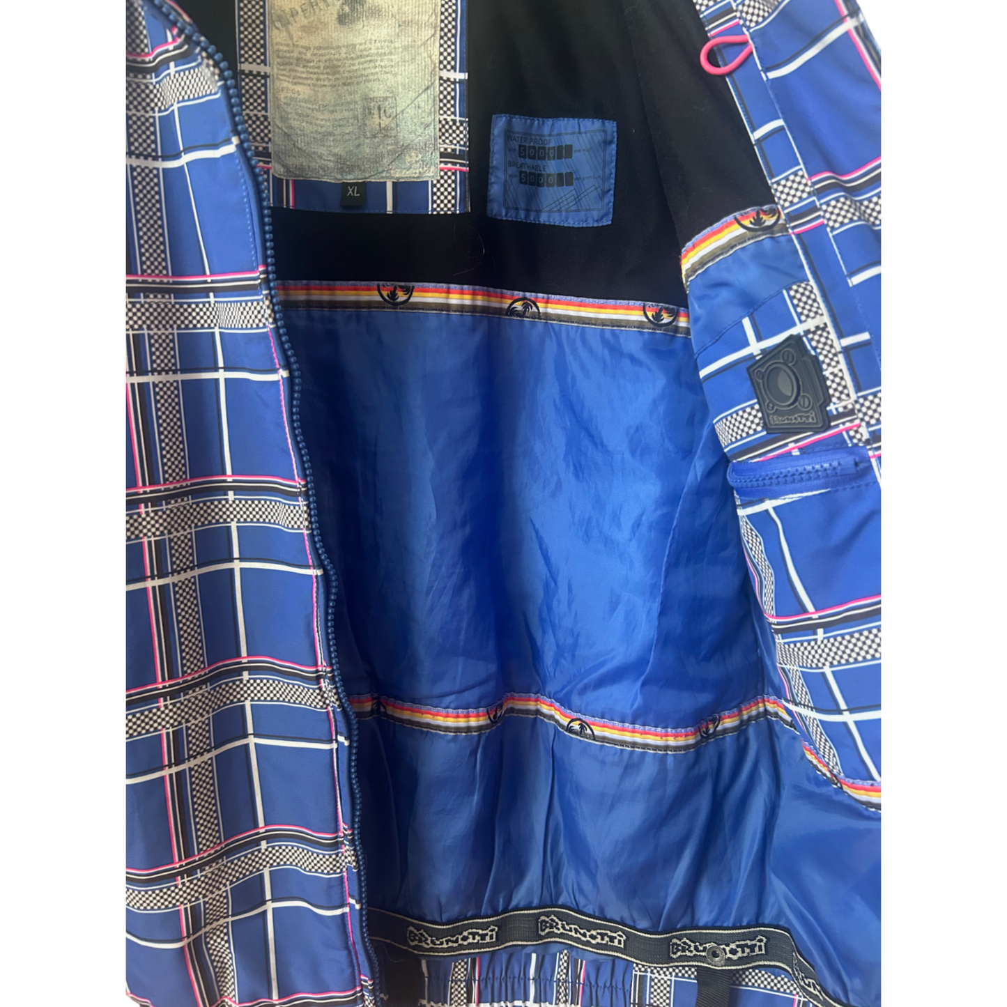 Brunotti Skijacke Damen XL Blau Kariert Abnehmbare Kapuze Warm Gefüttert Top