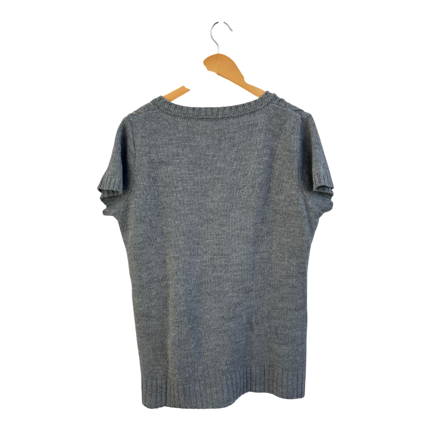 Yessica Strickshirt Damen Gr XL Grau Lochmuster Kurzarm V Ausschnitt Sommer Elegant