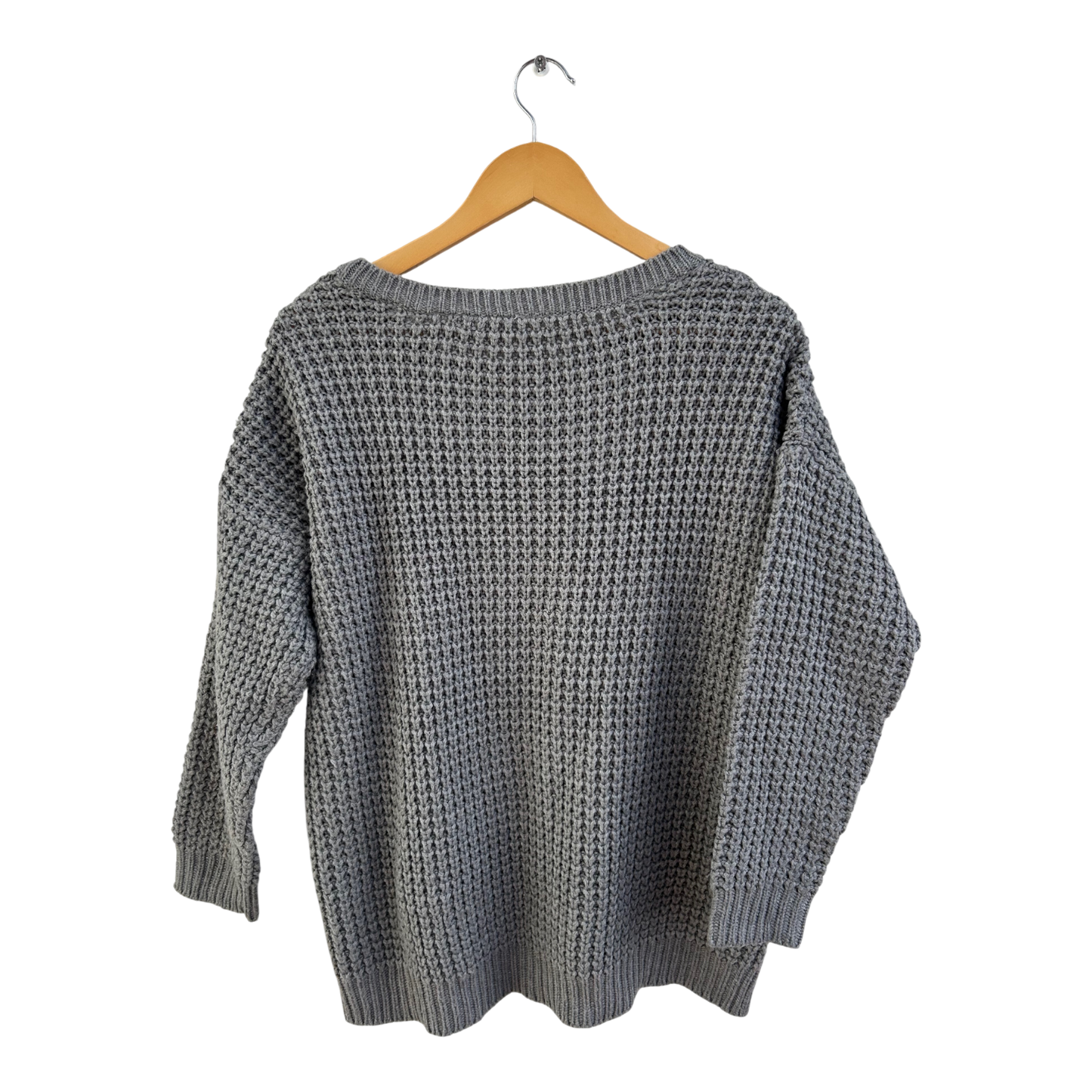 Bonprix Pullover Damen Gr M Grau Wollmix Struktur Feinstrick 3/4 Arm Elegant