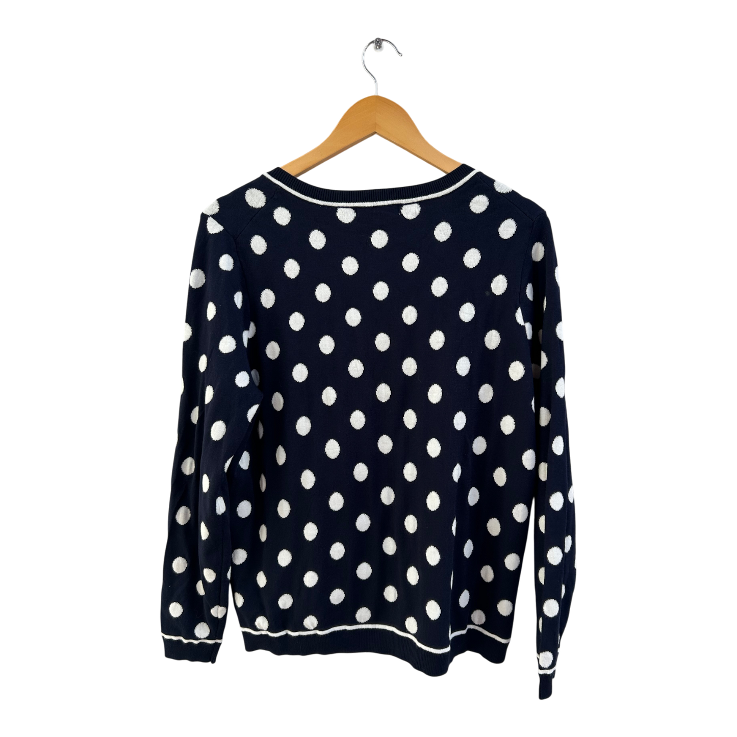 Christian Berg Strickjacke Damen Gr 44 Blau Weiß Punkte Cardigan Viskose Elegant