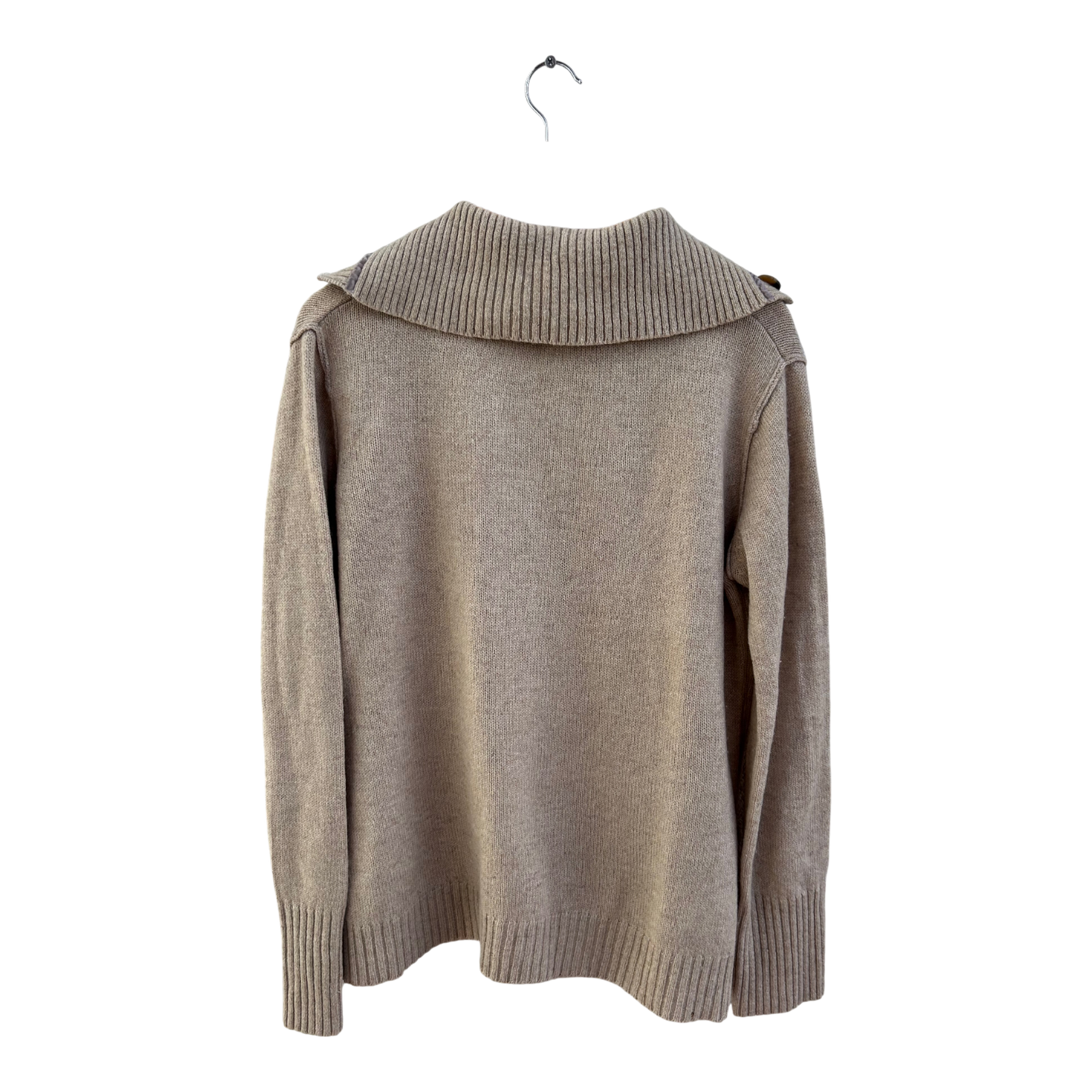 TCM Pullover Damen Gr 44 Beige Schurwolle Polyacryl Kragen Knöpfe Klassisch Warm