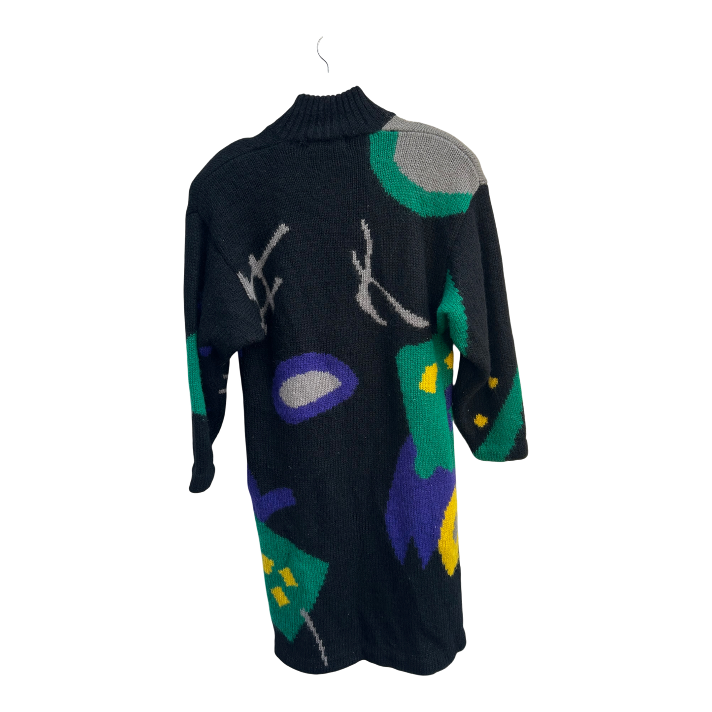 S.K.V.T. Mantel Damen Gr M Schwarz Bunt Wollstoff Vintage 80er Schulterpolster