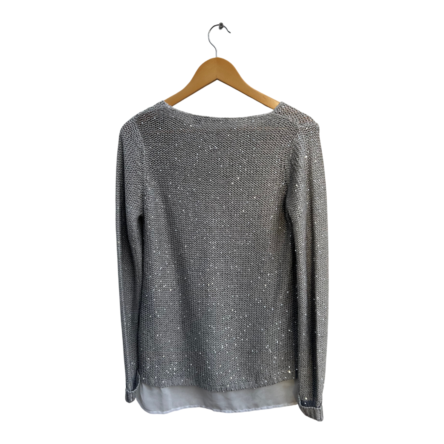 Esmara Pullover Damen Gr 38 Grau Glitzer Lagenlook Chiffon Elegant Langarm