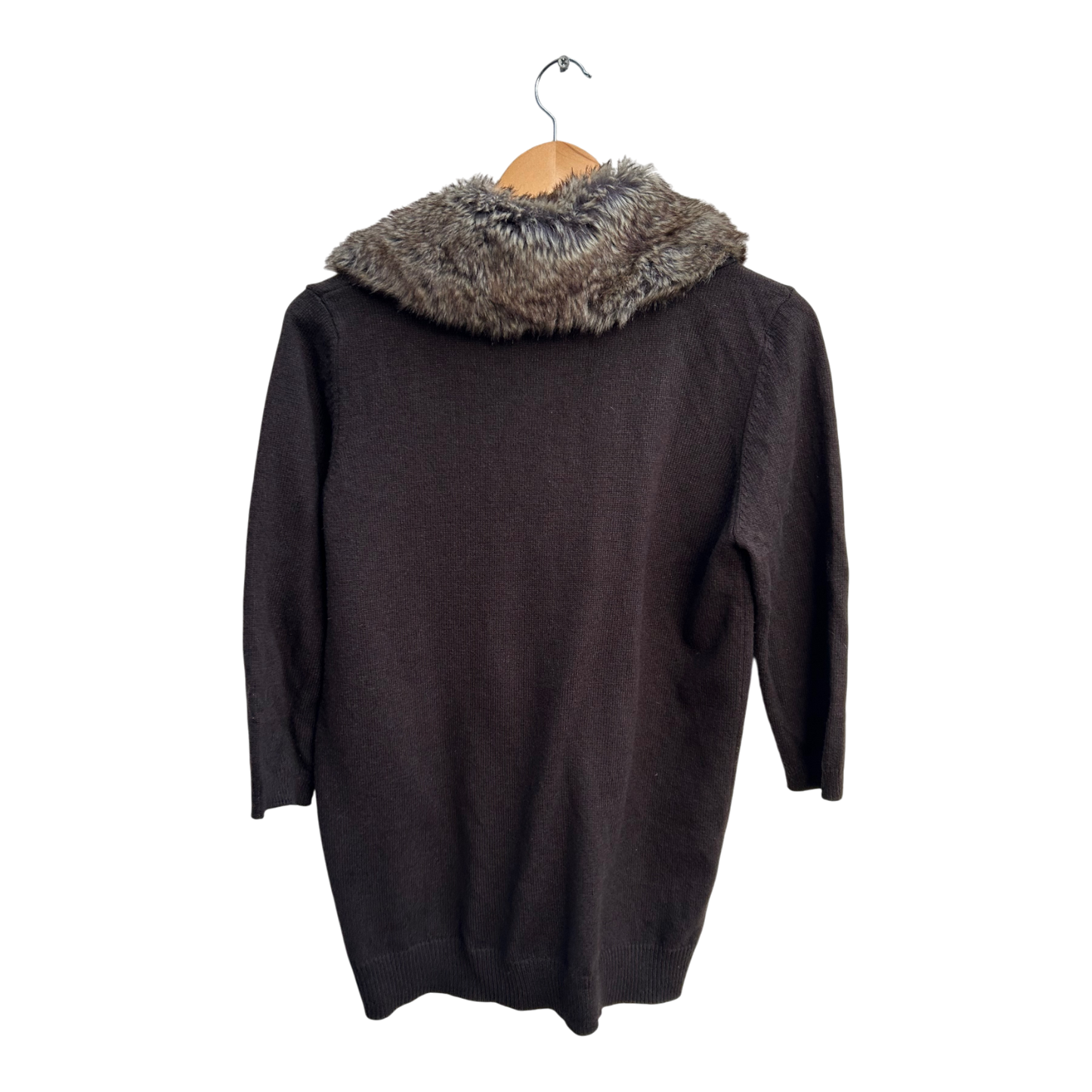 s.Oliver Strickjacke Damen 42 Braun Baumwolle Kunstfell Kragen Abnehmbar Elegant