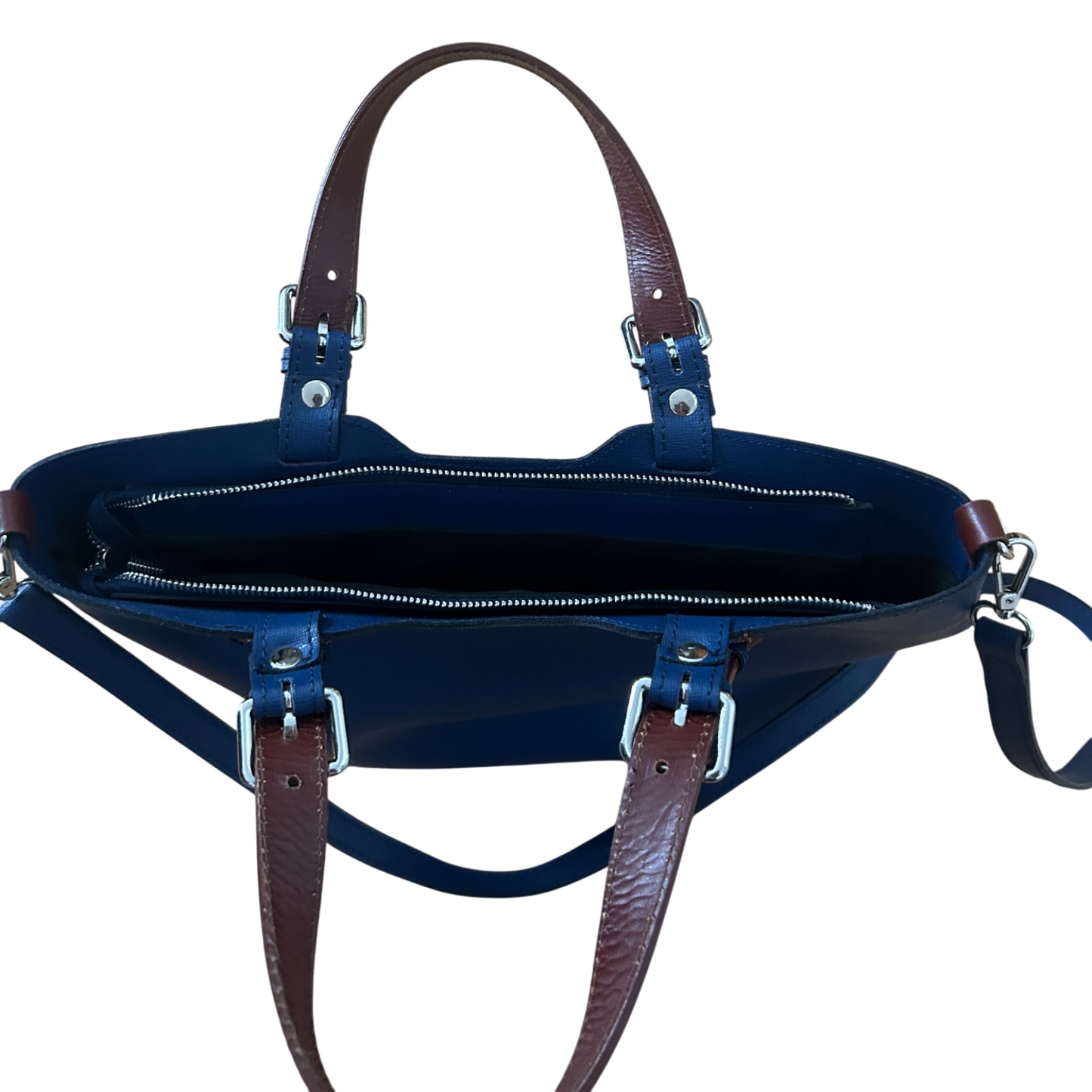 Italienische Echtleder Tasche Blau Braun Made in Italy Schultertasche Elegant Neu