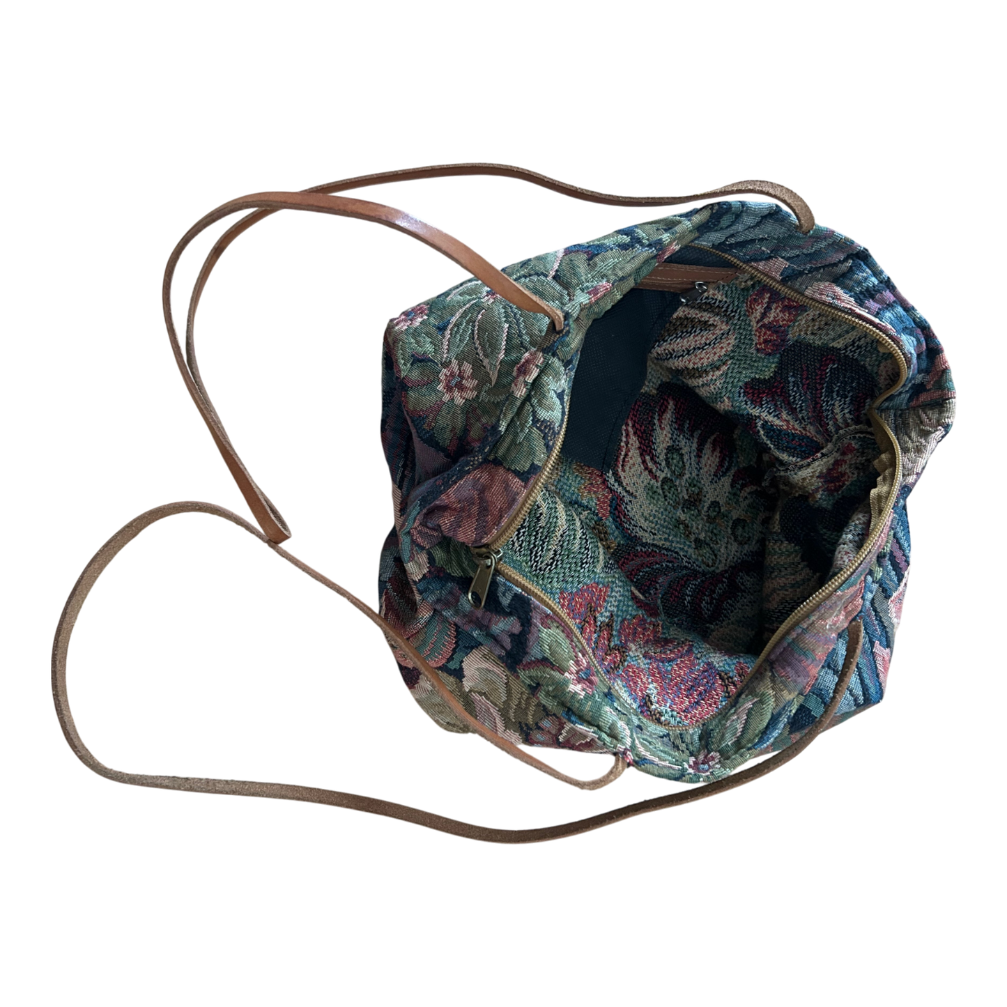 Rula Tasche Gobelin Blumen Vintage Stofftasche Echtleder Henkel Reißverschluss Elegant