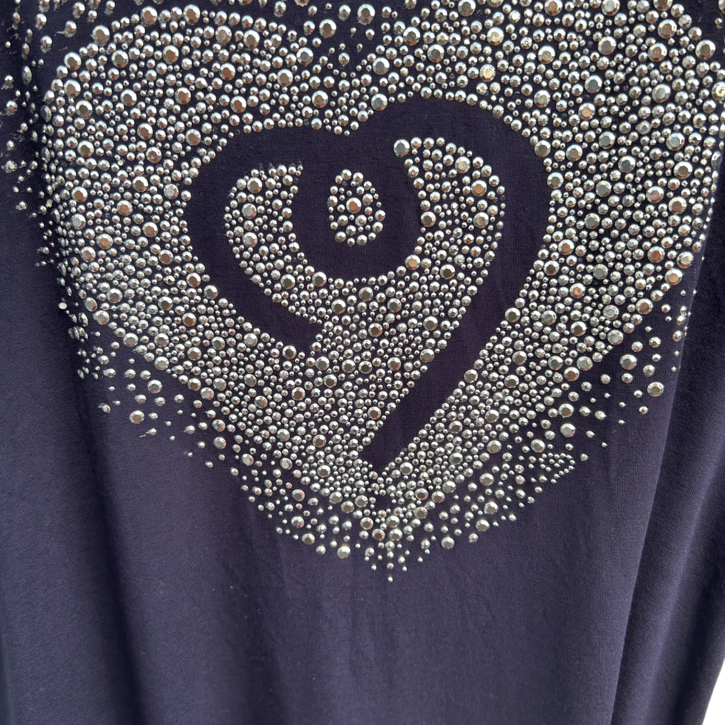New Jersey Fashion Shirt Damen XXL Dunkelblau Glitzer Herz Nieten Viskose Elegant