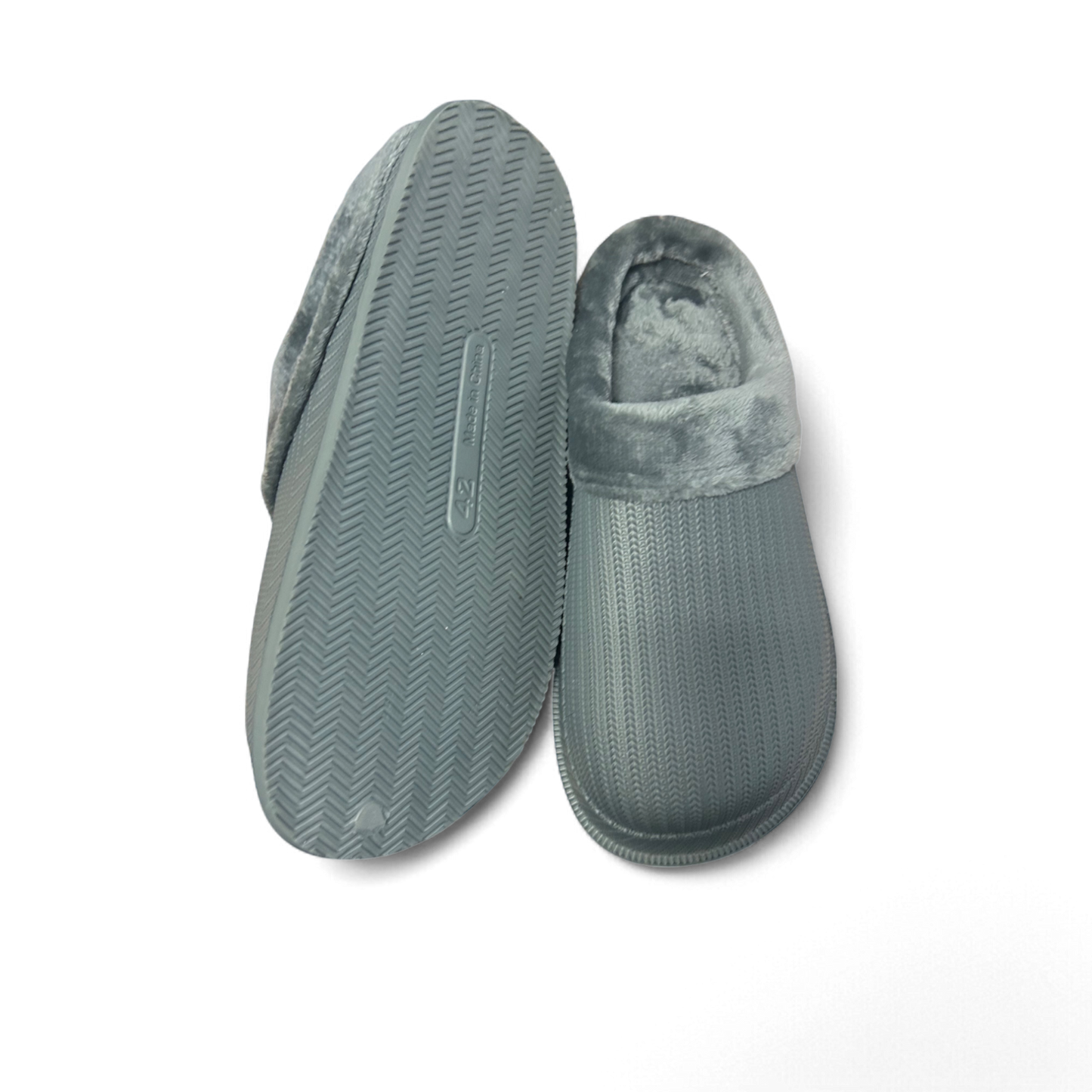 Hausschuhe Herren Gr 42 Grau Warm Gefüttert Rutschfest Winter Pantoffeln Neu