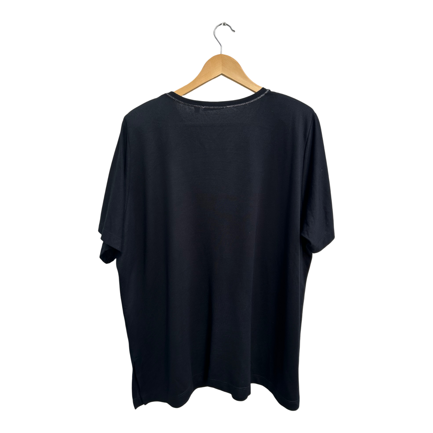 Anna Menotti Shirt Damen Gr 52 54 Schwarz Blumen Glitzer Kurzarm Viskose Elegant