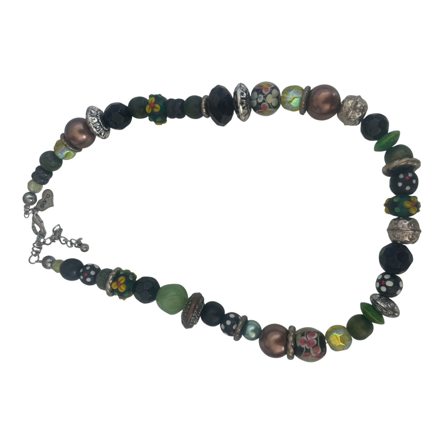 Bunte Perlenkette Damen Schmuck Kunststoff Glasoptik Karabiner Verschluss 50cm