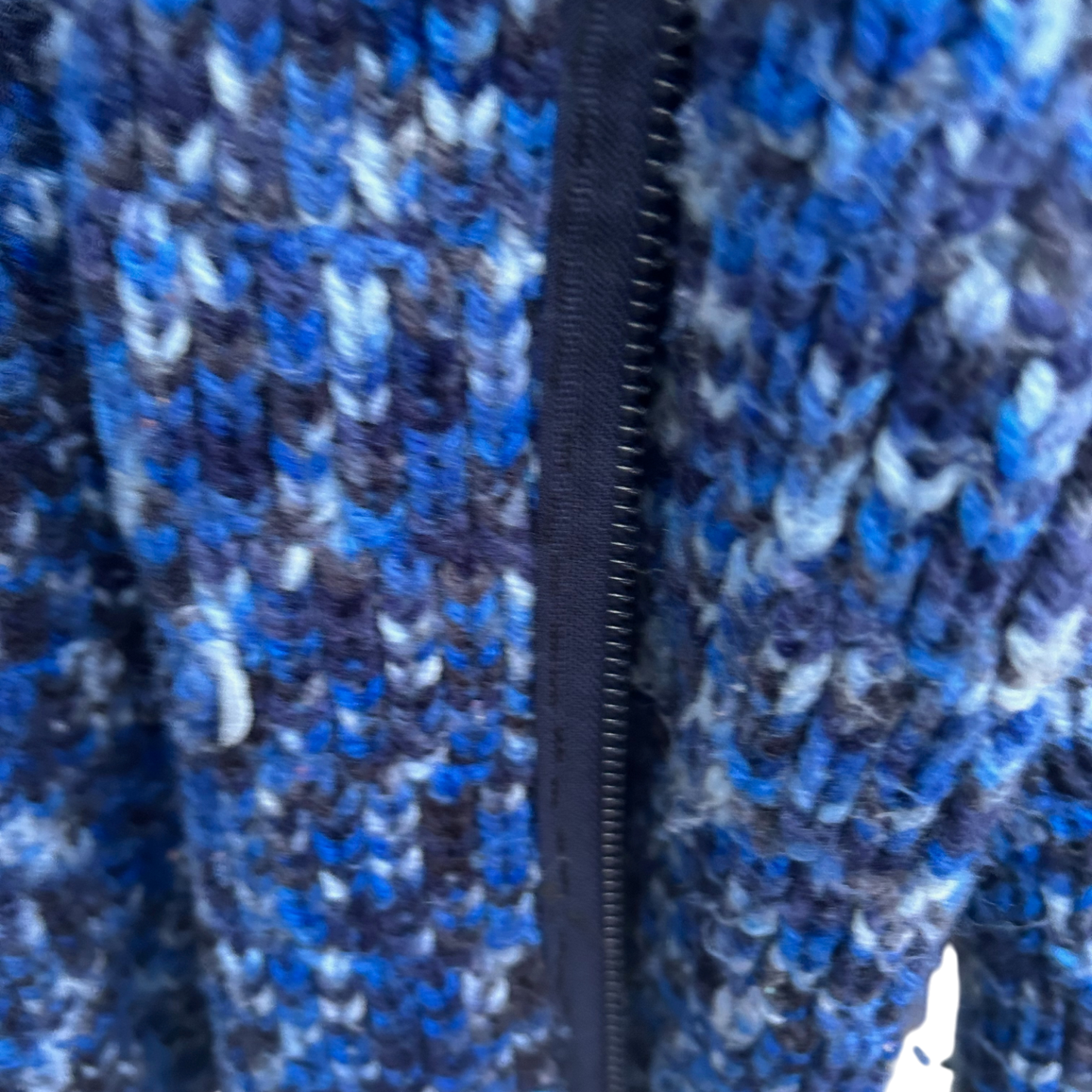 Handgestrickte Strickjacke Damen Blau Meliert Reißverschluss Wollmix Warm Gr 42 44