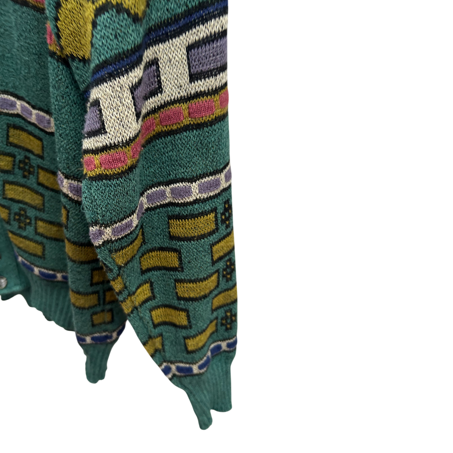 Avanti Strickjacke Herren Gr 52 L Grün Bunt Vintage 80er Retro Muster Baumwolle Mix