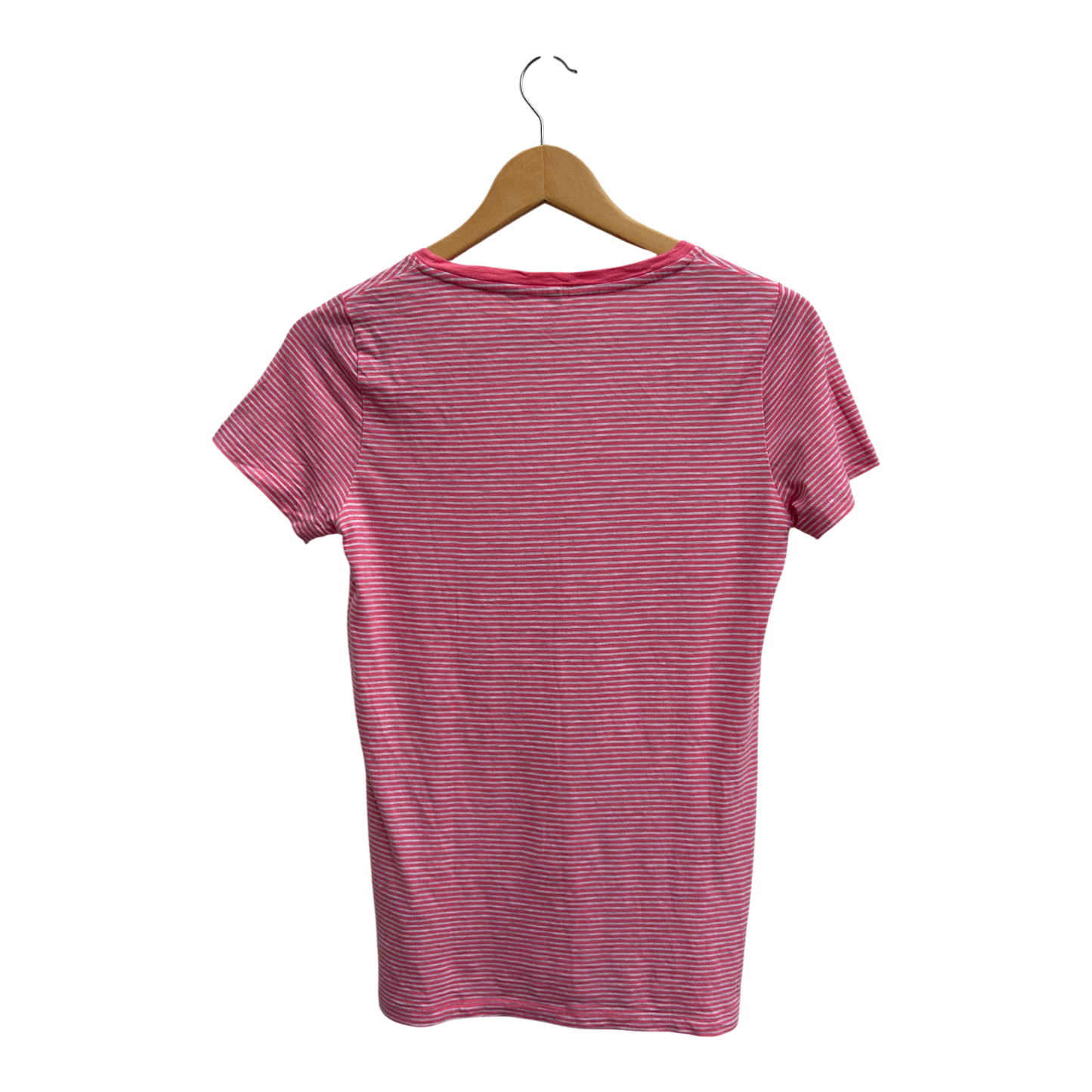 Uniqlo Shirt Damen Gr S Rosa Gestreift Viskose Baumwolle Kurzarm V-Ausschnitt