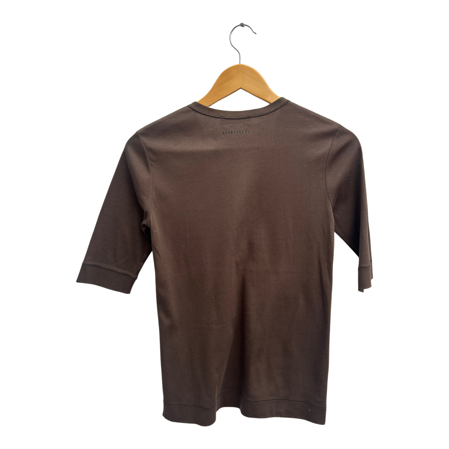 Rene Lezard Shirt Damen Gr S Braun Baumwolle Kurzarm V-Ausschnitt Elegant Chic