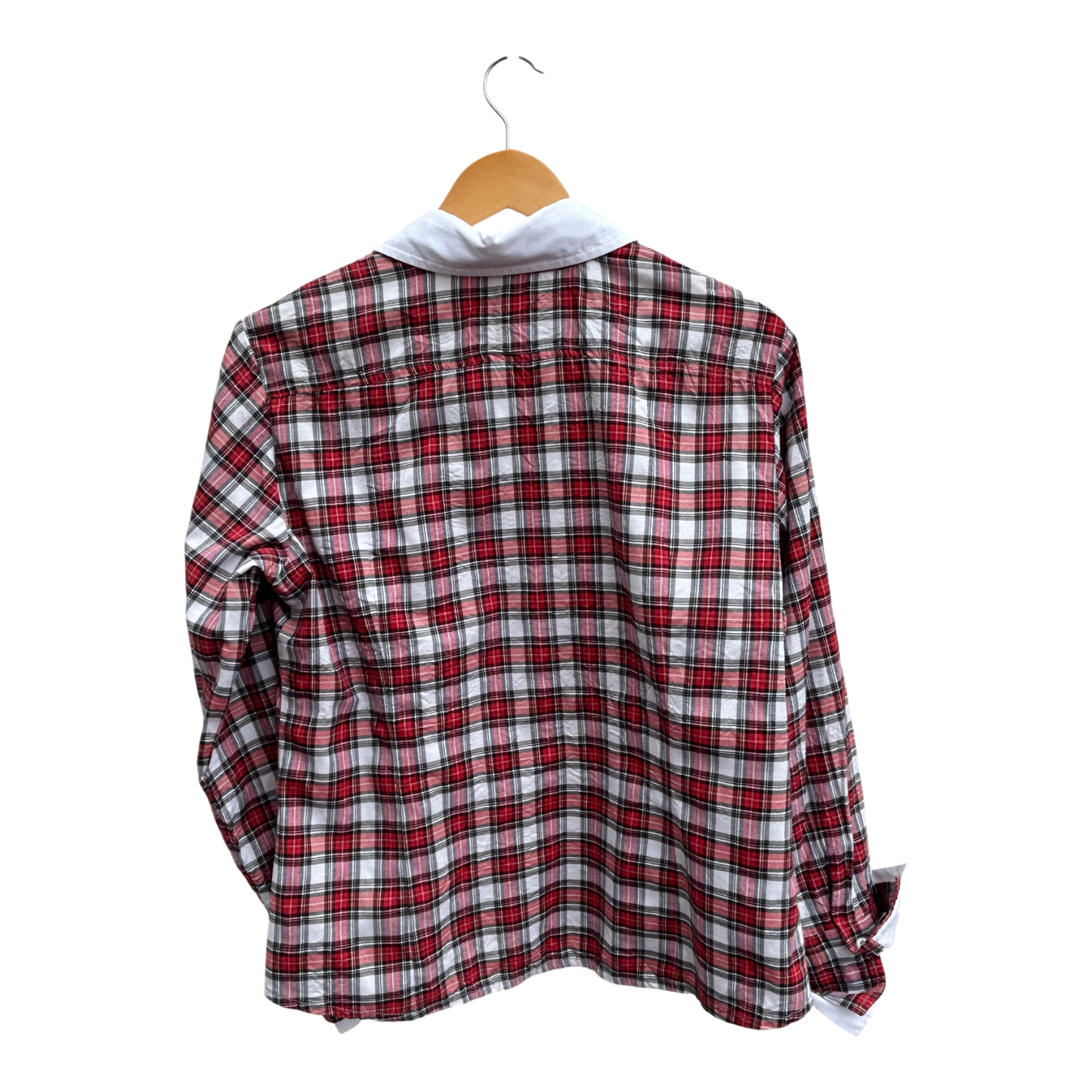 Biba Bluse Damen Gr 40 Kariert 100% Baumwolle Abnehmbarer Kragen Schal Rot Weiß