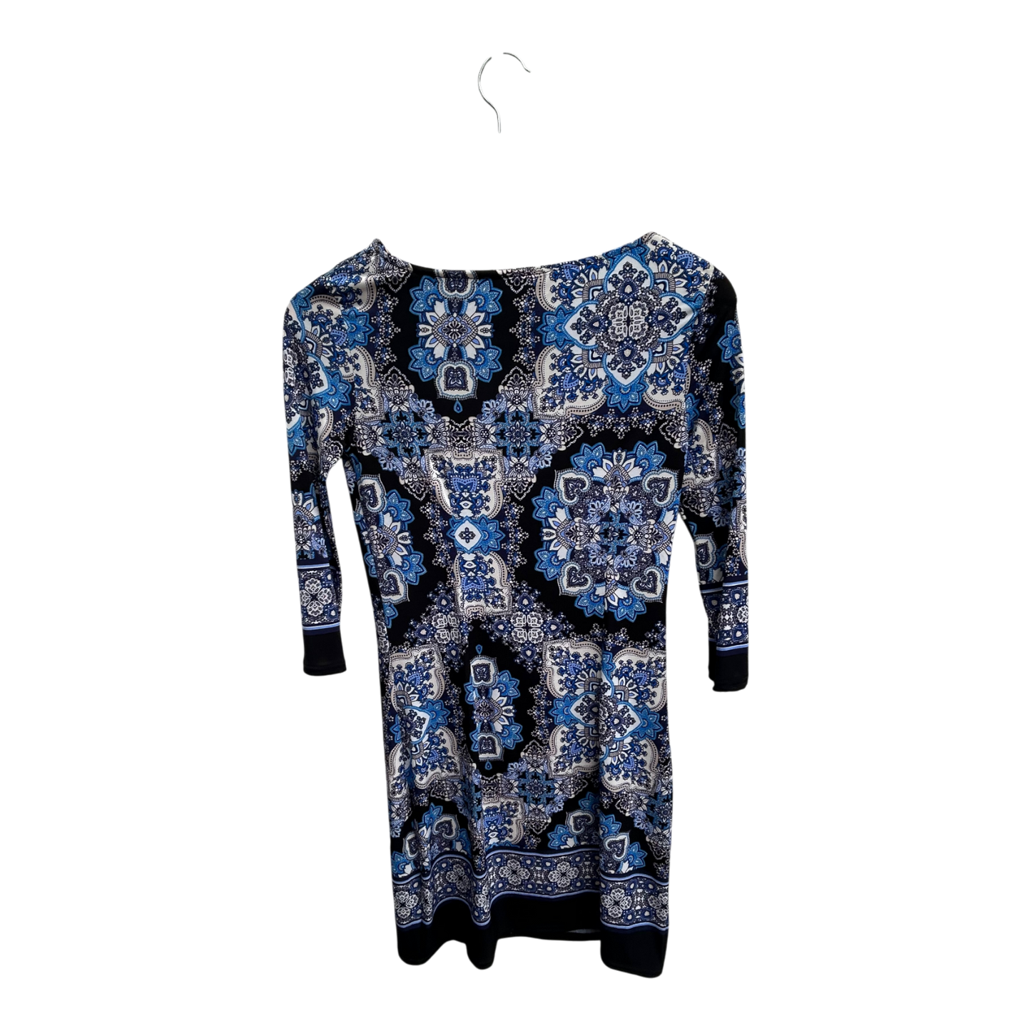 Atmosphere Kleid Damen Gr 36 Blau Schwarz Muster Stretch Elegant 3/4 Arm Mini