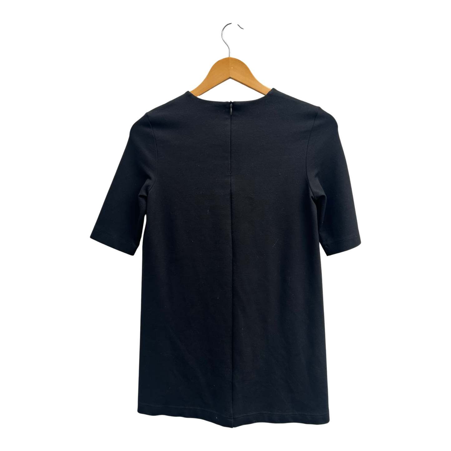 H&M Kleid Damen XS Schwarz Basic Stretch Baumwollmix Etuikleid Kurzarm Elegant