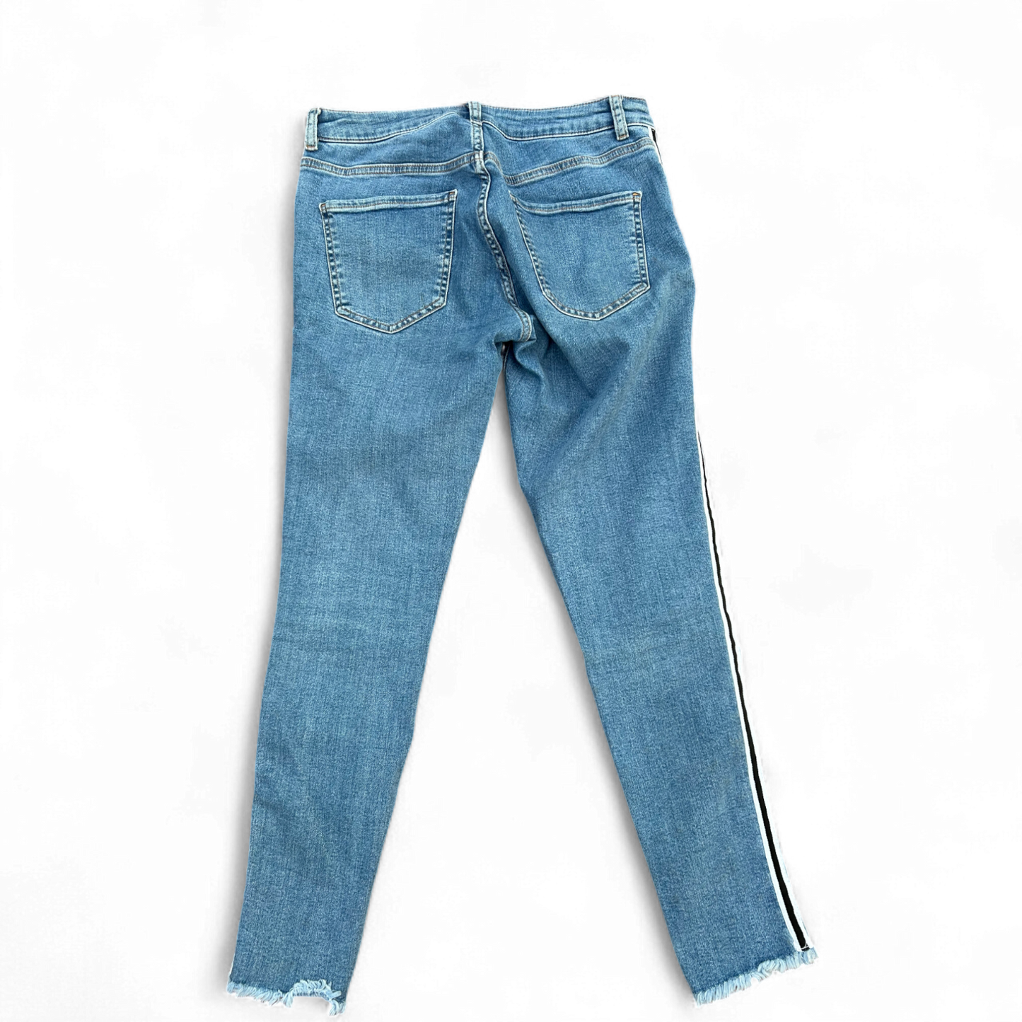 Denim and Co Damen Jeans Gr 40 Blau mit Streifen Fransensaum Denim Hose Baumwolle